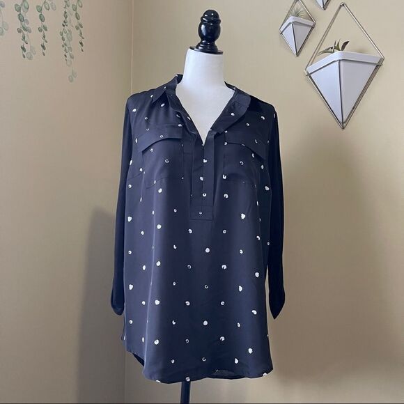 Kenzie Mixed Media Dot Print Collared Blouse - Picture 2 of 7
